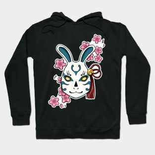 Blossoming Habits: A Cherry Blossom Japanese Mask Blue Hoodie